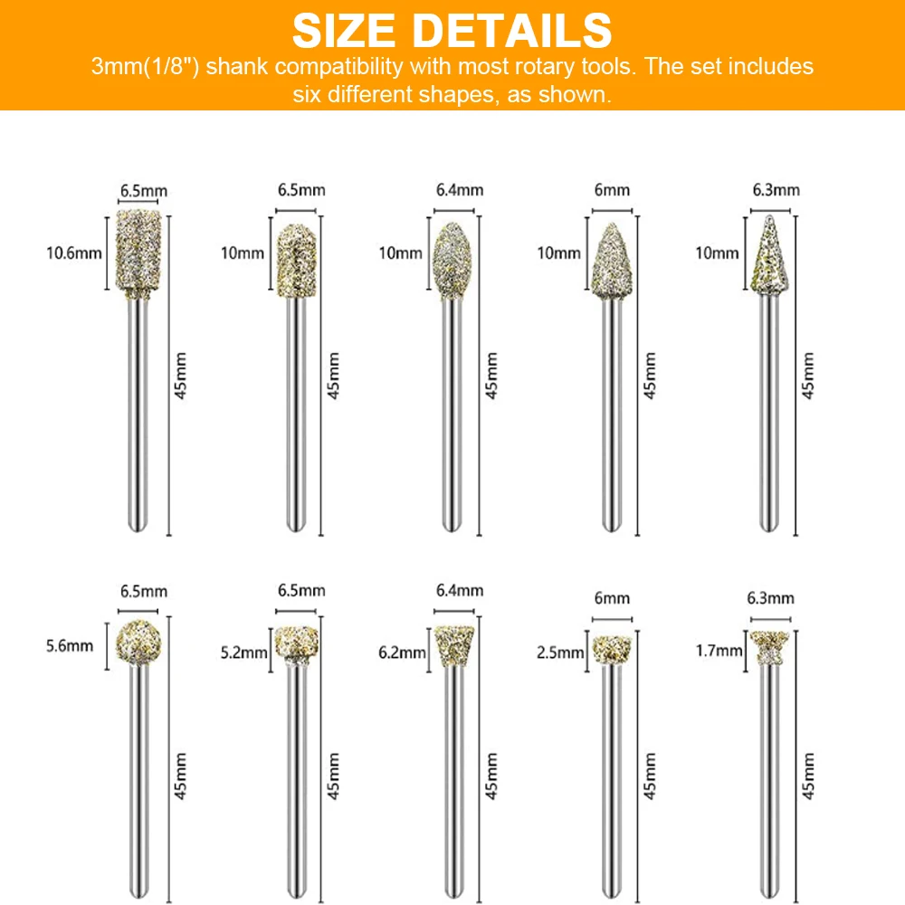 20Pcs Diamond Grinding Burr Bit With 1/8