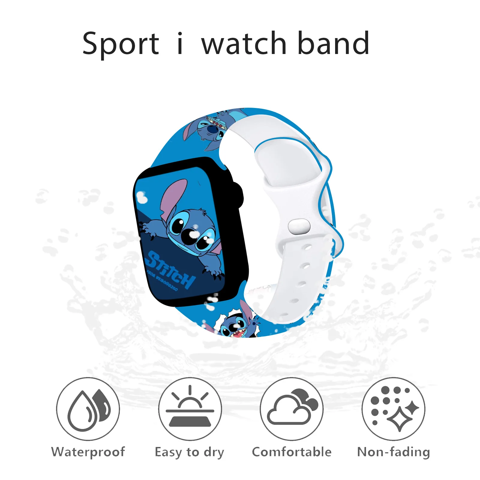 Disney Stitch Silicone Printed Strap for Apple Watch 9 8 7 SE Band Replaceable Bracelet for iWatch 45mm 44mm 42mm 41mm Watchband