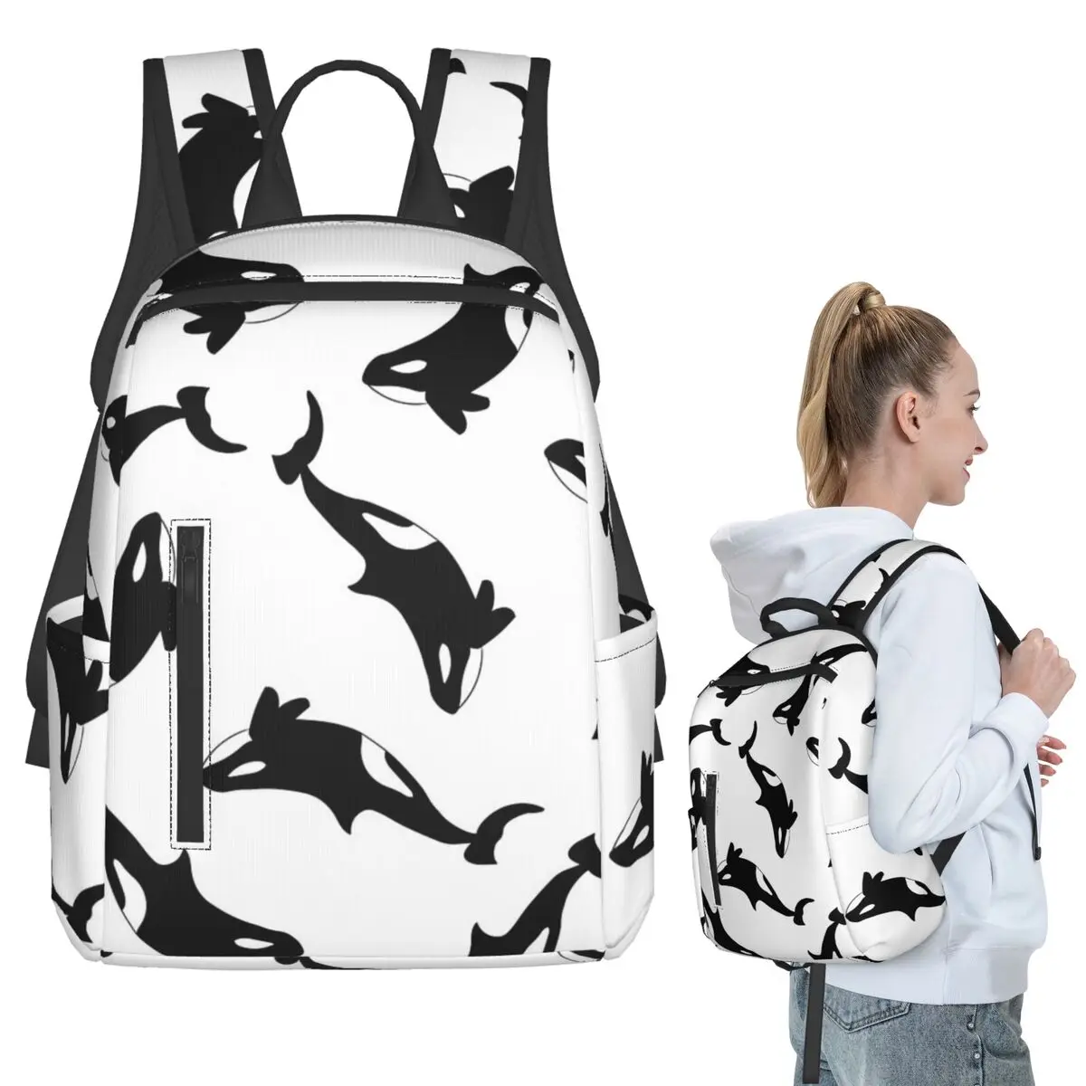 Orca Killer Whale Backpack Student BookBag Children School Bag Laptop Shoulder Bags Boys Girls
