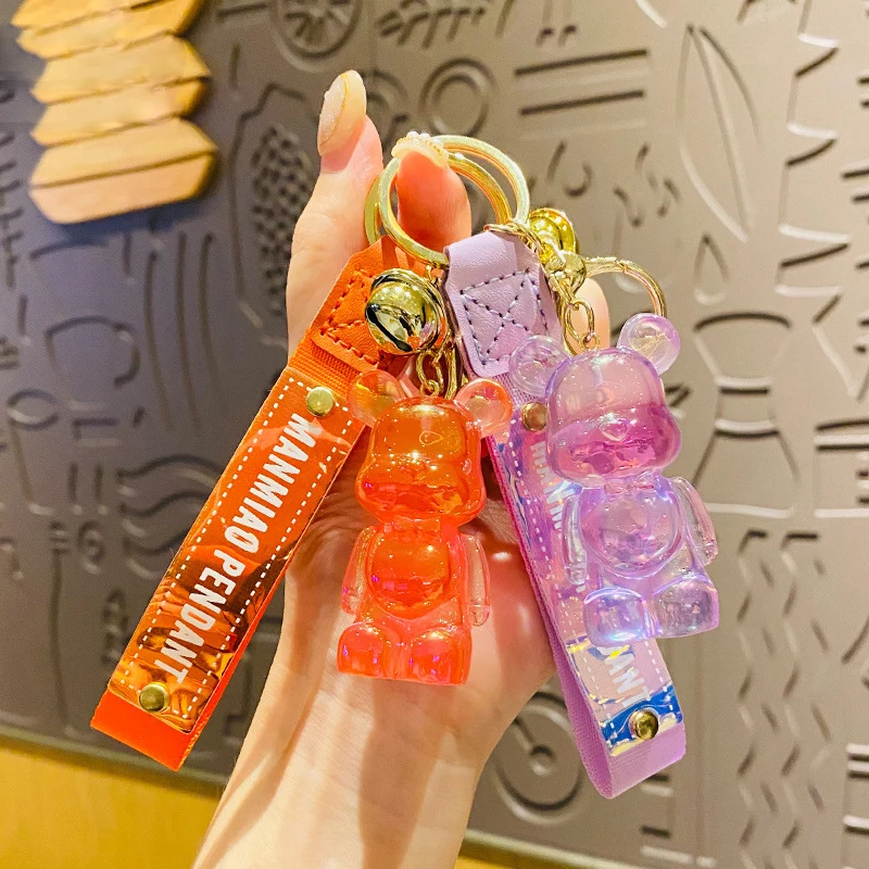 Creative ins Style Crystal Stand Bear Keychain Delicate Female Birthday Gift Translucent Violent Bear Bag Car Key Chain Pendant