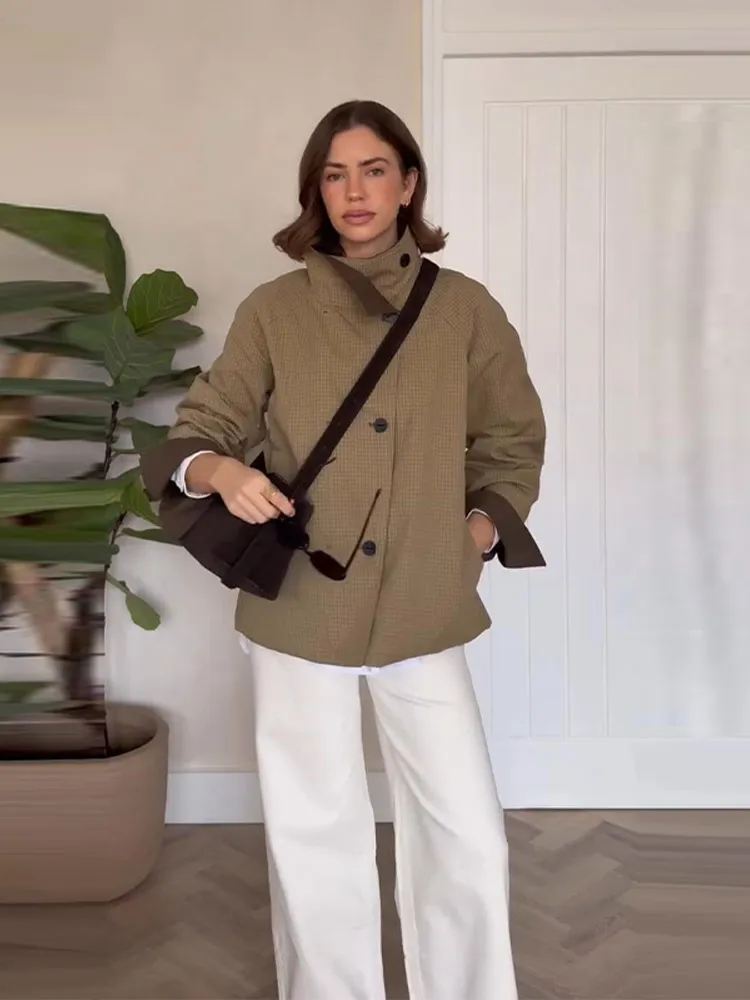 

Casual Long Sleeve Single Breasted Coat Fashion Solid Stand Collar Reversible Jacket for Women 2026 Spring Lady Outerwear Street