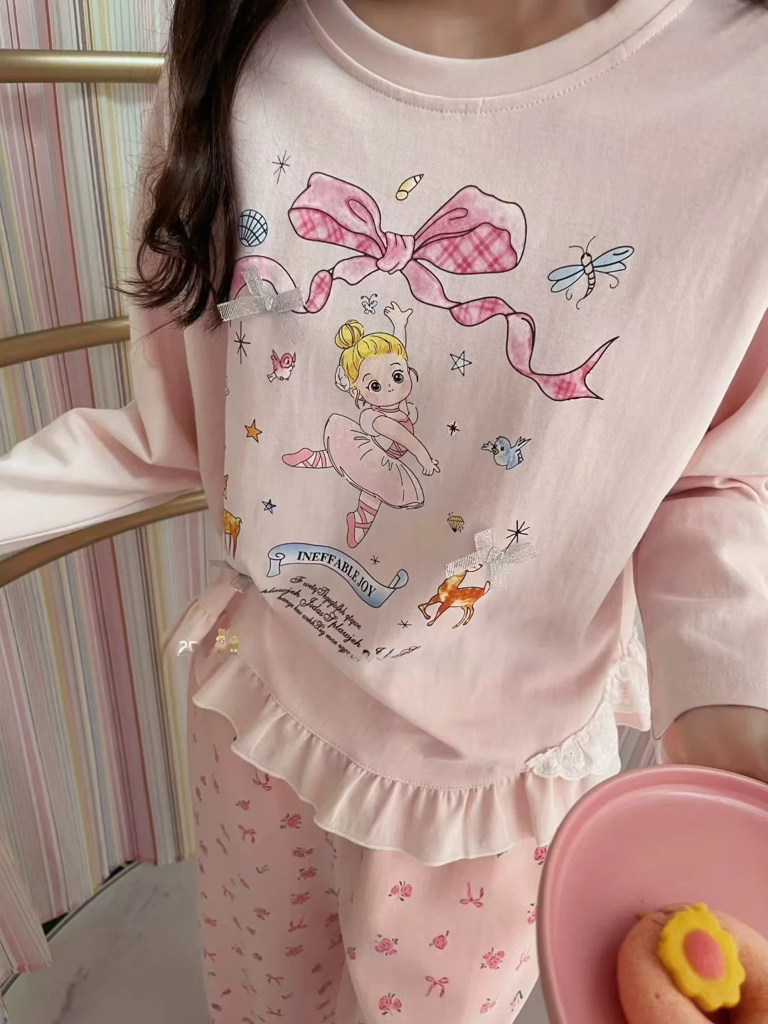 gill-aimar-bear-home-new-long-sve-cotton-pyjamas-korean-sle-ballet-girl-knot-spwear-country-girl-sle