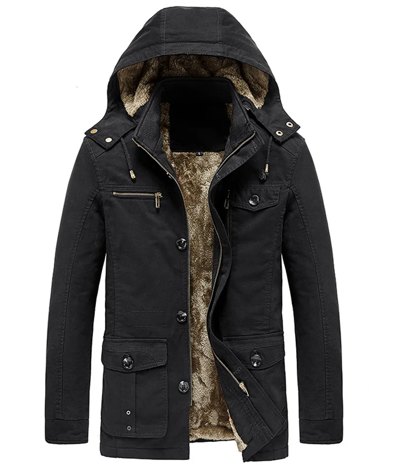 Military Cargo Coat Mens Thick Warm Man Jacket Winter Parkas Casual Cotton Padded Jacket Male Multi-Pocket Fur Hoodies Men Parka
