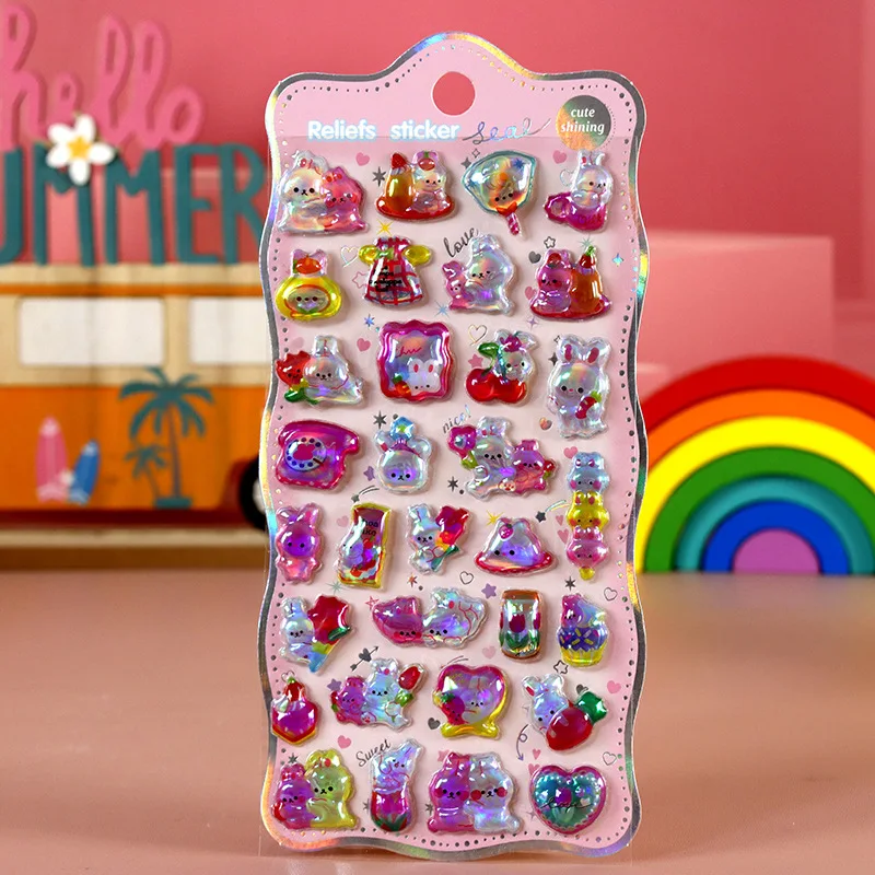 30 pièces dessin animé chaud Capybara Kuromi mélodie 3d Relief arc-en-ciel autocollant autocollant elfe ciel groupe dessin animé lapin autocollant