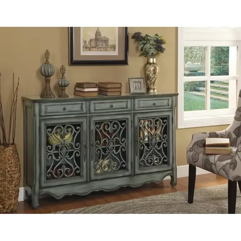 Nordic Style Eco Friendly Buffet Side Cabinet Hand Painted Antique Finish for Restaurant Kitchen Home Entrance Living Room