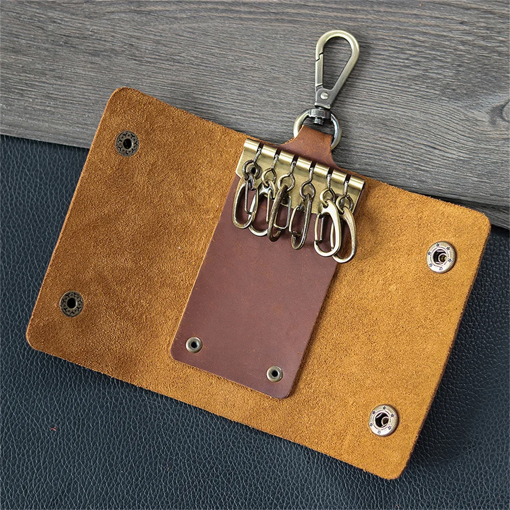 

100 % Genuine leather Multi-function Key Bag High Quality Crazy Horse leather Key Pouch Unisex Leather Business Gift