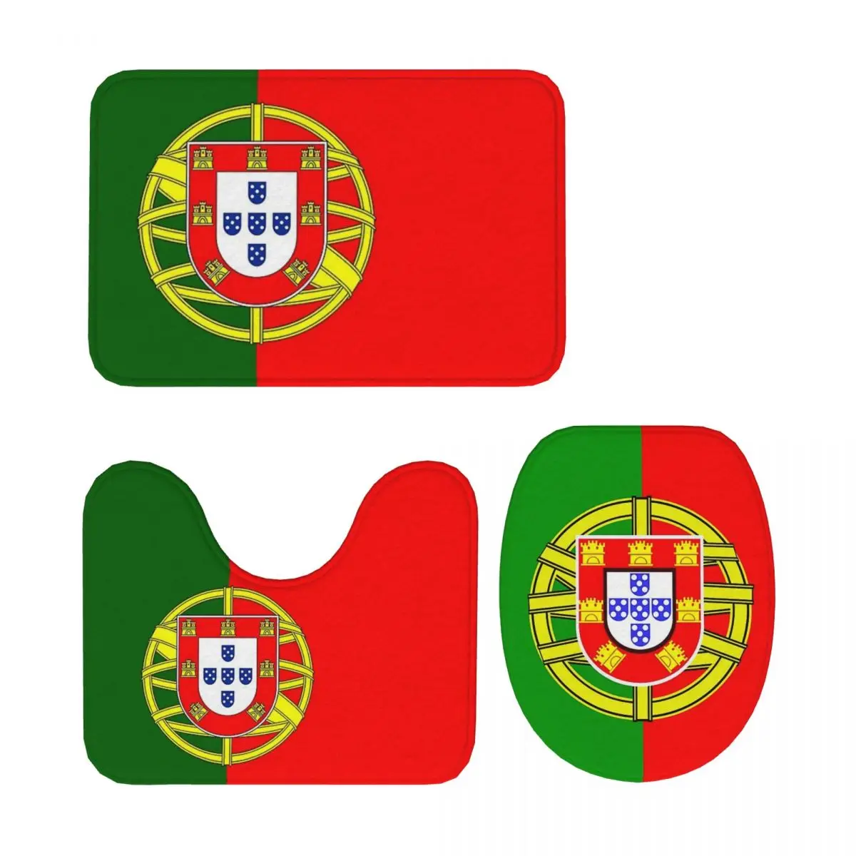 

Флаг Португалии, 3-х шт., коврик для ванной, набор для ванной комнаты, крышка для унитаза, домашний декор, нескользящий ковер, напольный коврик