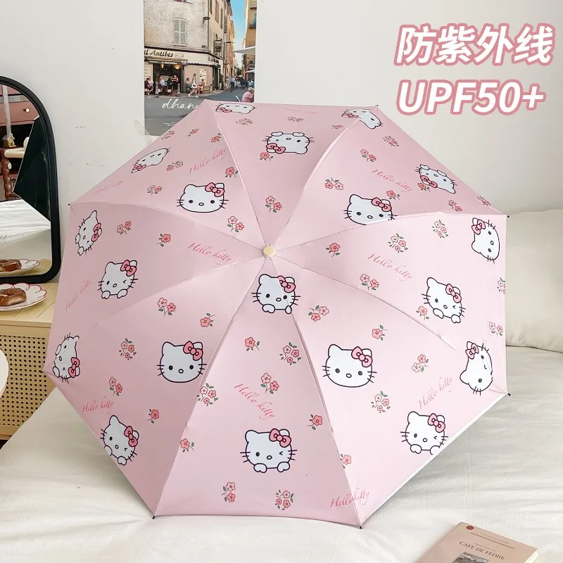 Nuevo Sanrio Sweet Hello Kitty lindo patrón creativo de dibujos animados paraguas de sombra de vinilo portátil plegable de moda para lluvia o brillo