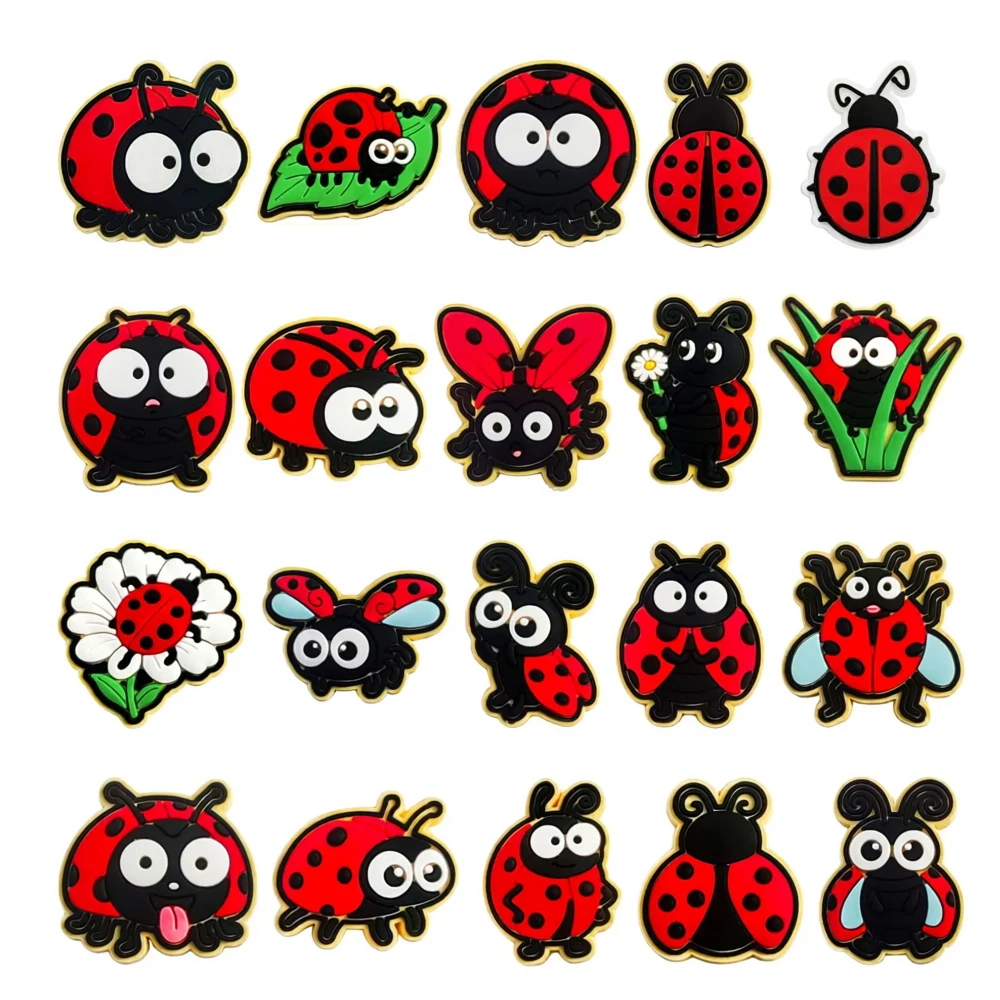 8-100PCS Cute Ladybug Cartoon Insect Shoe Charms Adventure PVC Decorations High-Quality Detachable Waterproof For Party Gifts