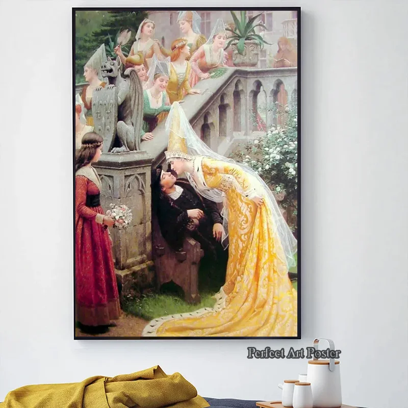 إدموند بلير لايتون عمل فني The Accolade فارس القرون الوسطى موضوع حائط لوح رسم الفن Vintage الملصقات غرفة المعيشة ديكور المنزل #2