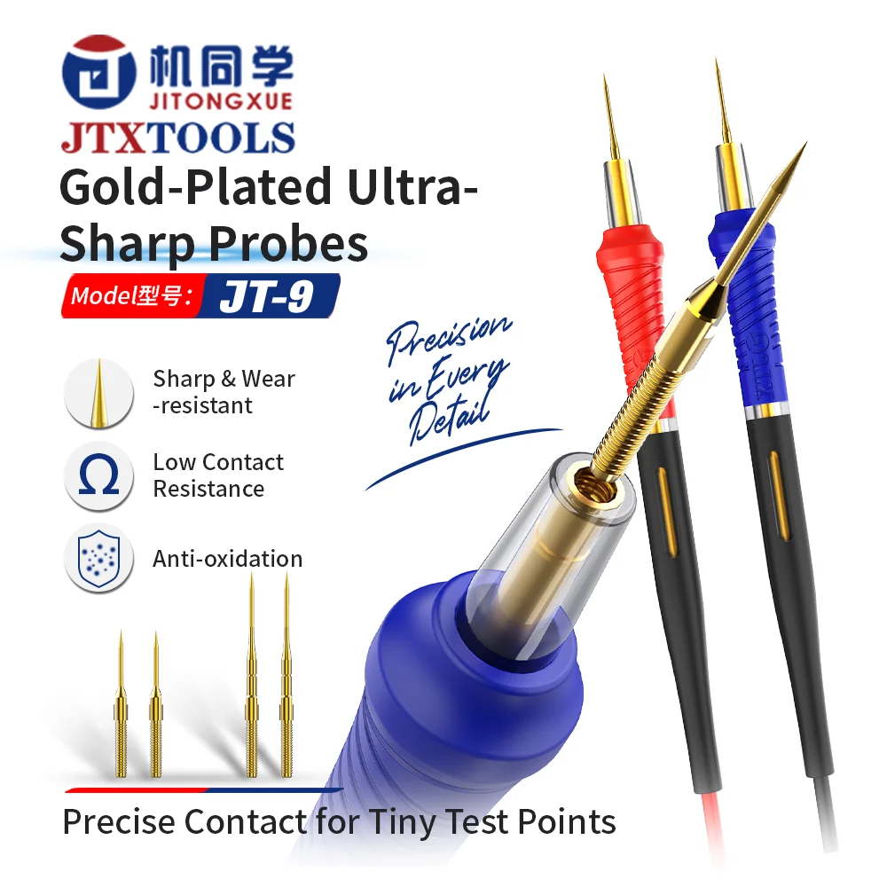 JTX JT-9 Multimeter Test Leads Ultra Fine Gold Plated Replaceable Probe Tips Multimeter Probe Pen for Phone Motherboard Repair