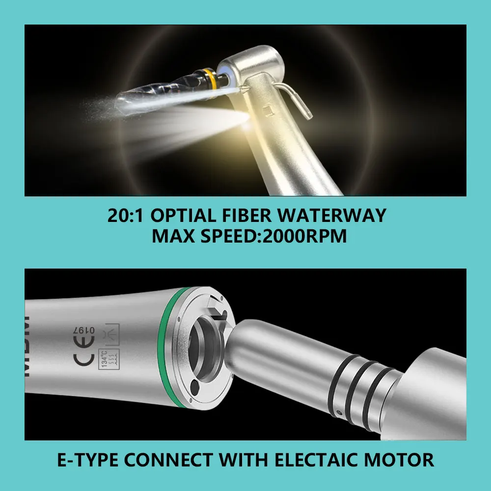 MBM Dental 20:1 Fiber Optic Contra Angle Low Speed Handpiece Odontologia Implant Surgery Contra Angle Reduction Handpiece E-type