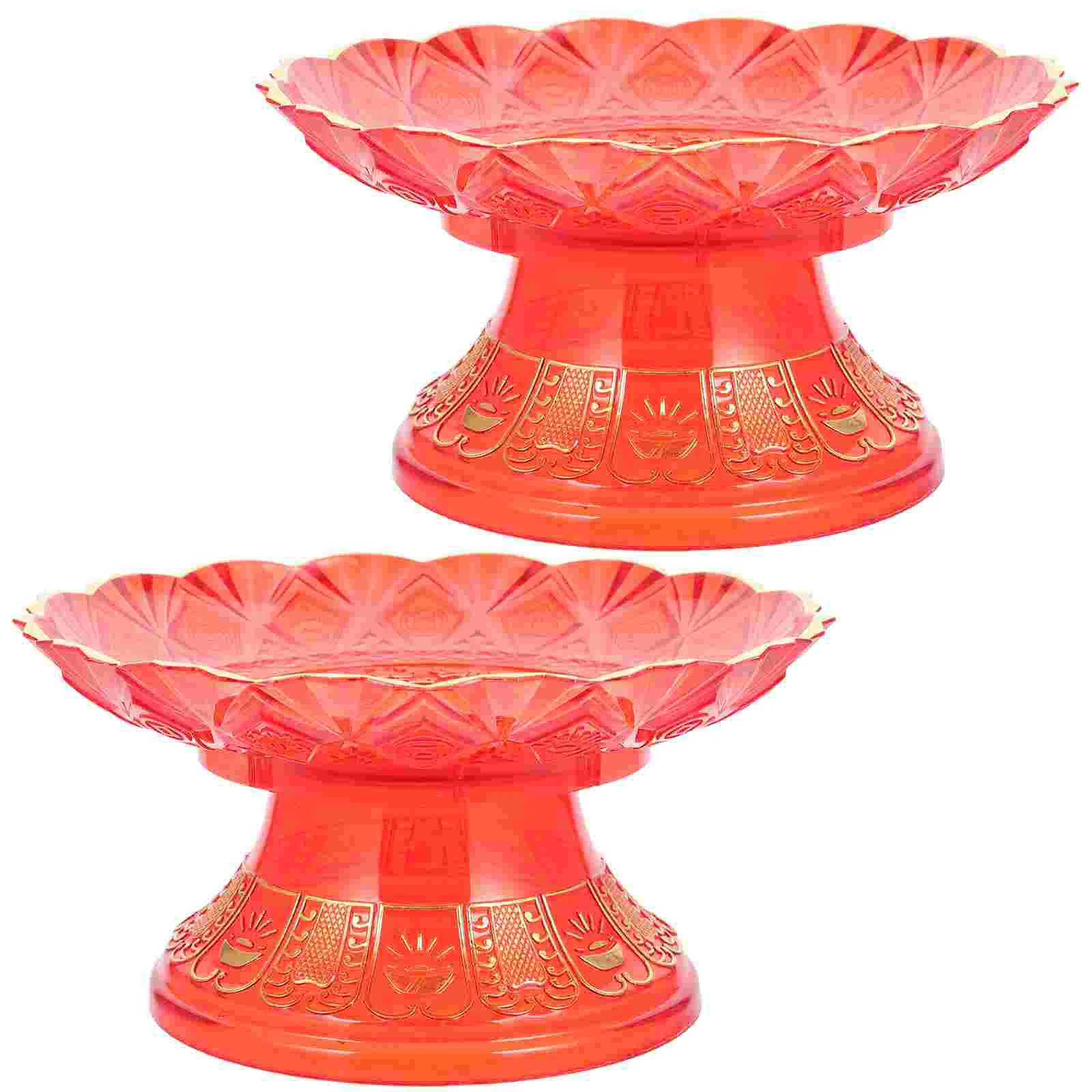 Food Offering Plate Fruit Jewelry Tray Temple Container Rituals Bowl Red Plastic