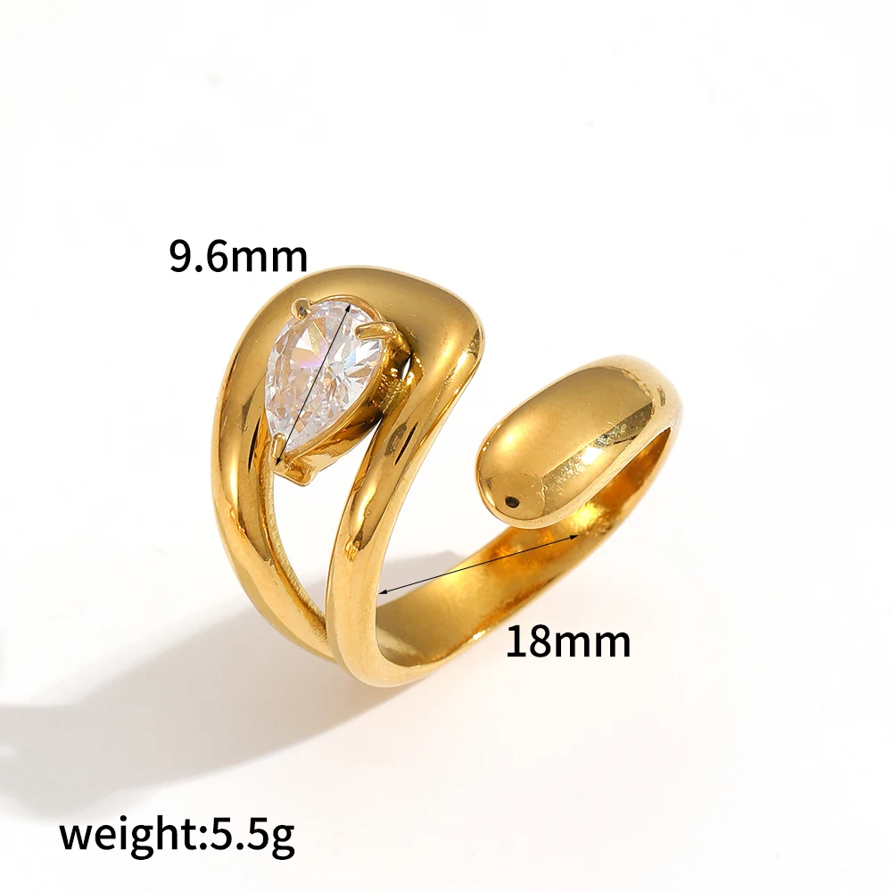 Modische Edelstahlringe mit eingelegten, tropfenförmigen großen Zirkonen für Damen, hochwertige Schmuck-Eheringe – Detail 5