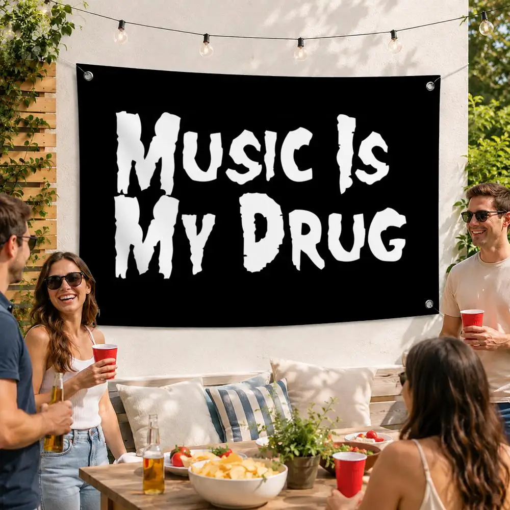 Music Is My Drug Trendy Flags Flag Soft skin-friendly Durable Tapestry Outdoor party Home living room bedroom Decoration