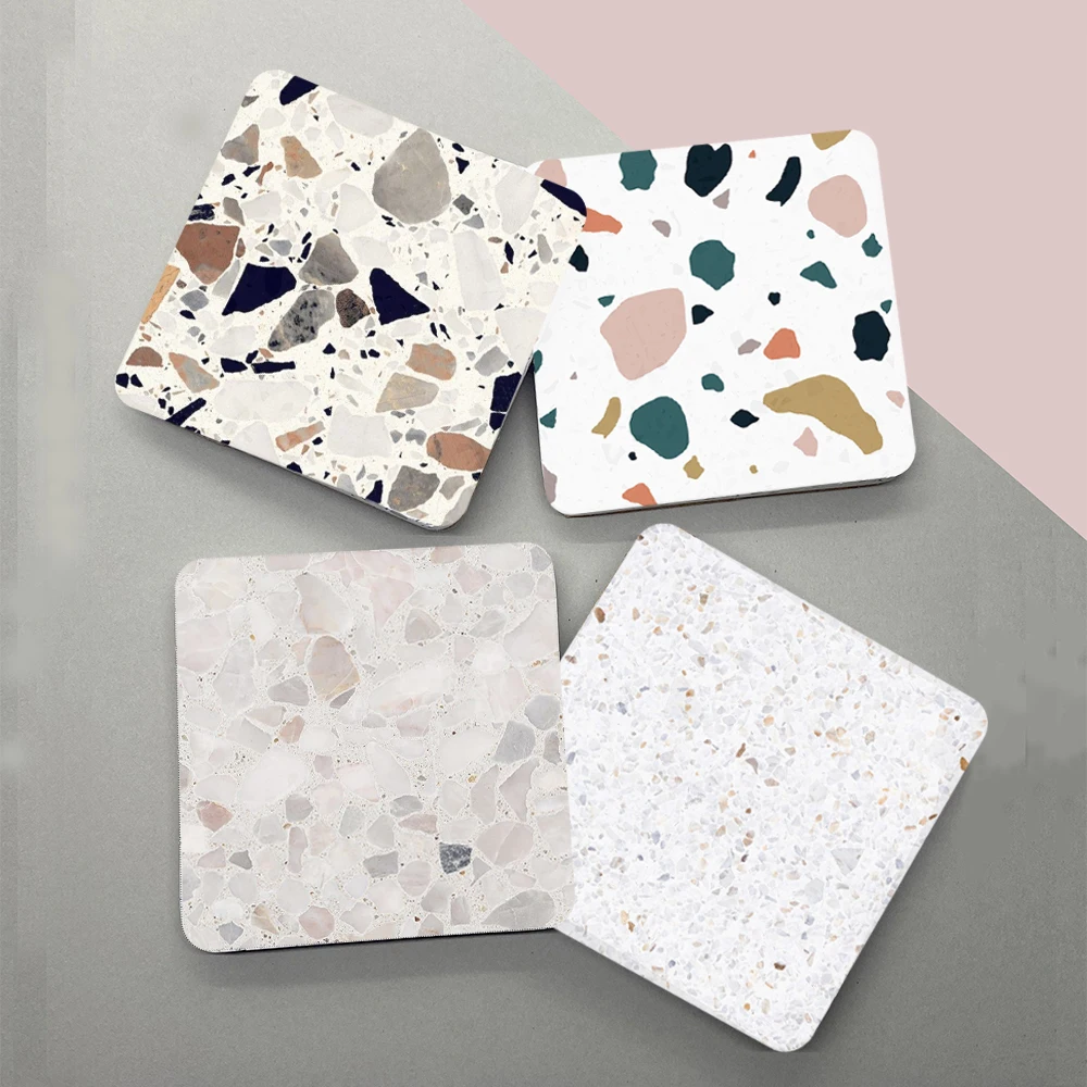 Coasters for Drinks Terrazzo Pattern Coasters Drink Coasters with Cork Base Housewarming Gift for Home Decor Cool Cup Mat