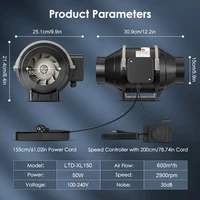 Ventilateur de gaine en ligne 4 et 6 pouces, débit d'air 600 m³/h, ventilateur d'extraction à moteur EC à vitesse variable pour salle de bain et tentes de culture 3