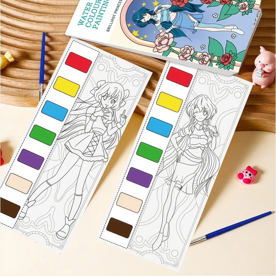 12 Sheets/Set Portable Watercolor Painting Book Coloring Book with Paint Brush Book Kids Graffiti Picture Drawing Stationery