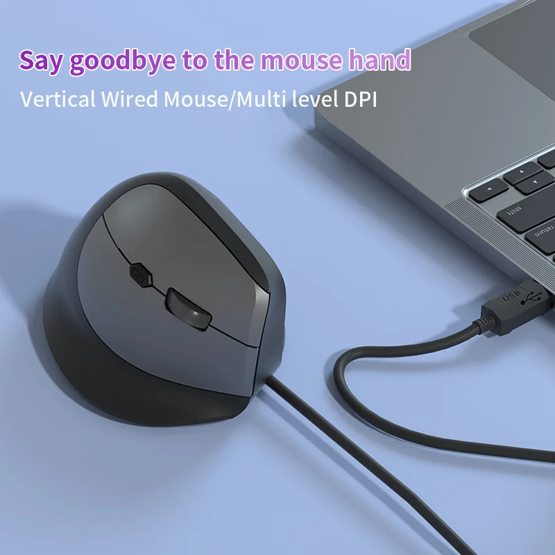 

Wired Vertical Mouse Mute Button 3600DPI Adjustable With Side Keys Ergonomics Design Office Use Computer Mouse Plug and Play