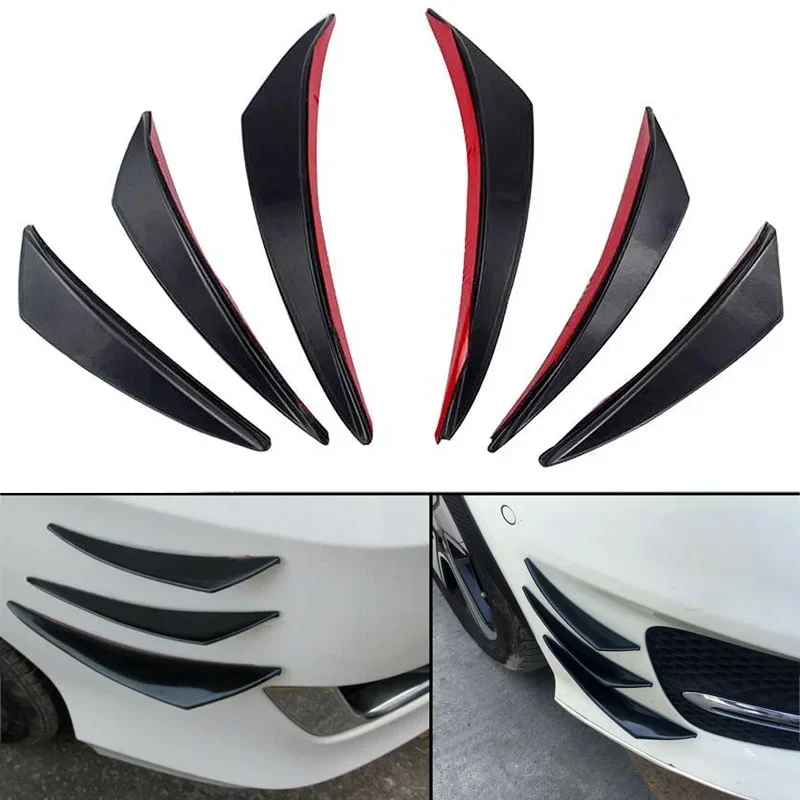 

6pcs Universal Car Front Bumper Lip Rubber Fin Splitter Spoiler Canard Valence Body Sticker Splitter Fins Auto Accessories