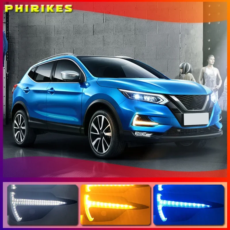 

1Set Car LED Daytime Running Light For Nissan Qashqai 2019 2020 Dynamic Turn Yellow Signal DRL Fog Lamp