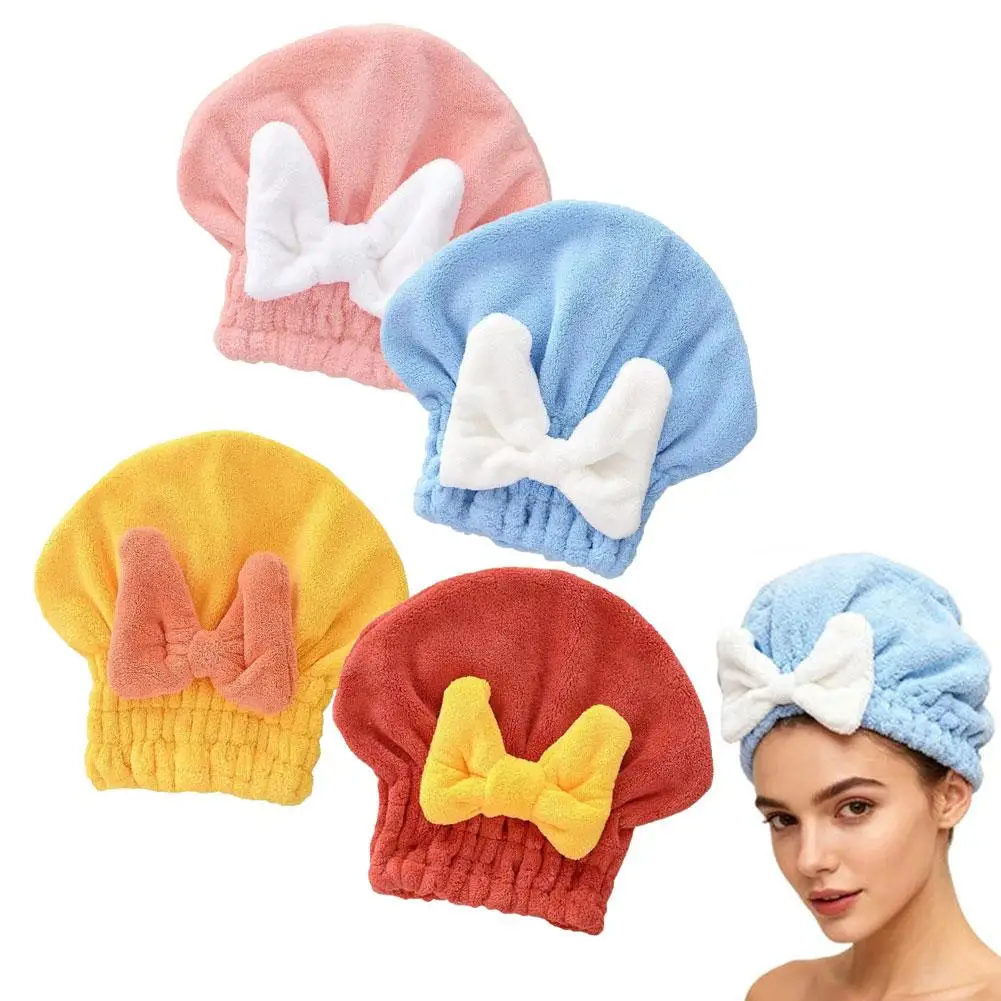 Microfiber Hair Drying Towels Head Wrap With Bow-Knot Shower Cap Cute Thickened Dry Hair Caps That Absorb Water And Dry Quickly