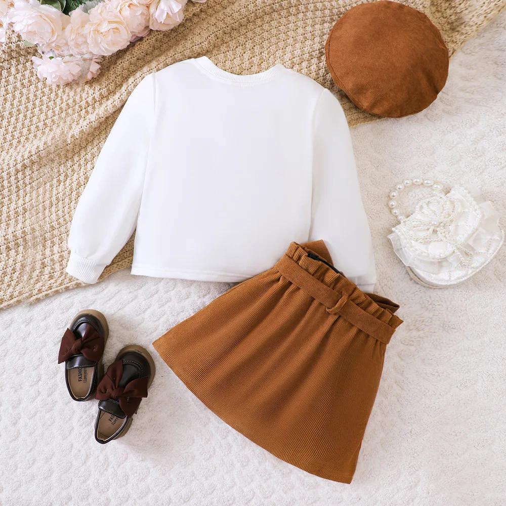 2024 Clothing Set Girls Long Sleeve O Neck Letter T-shirt Brown Skirts Casual Fashion 2 Pcs Sets Casual Girls Clothes Set 18M-7T