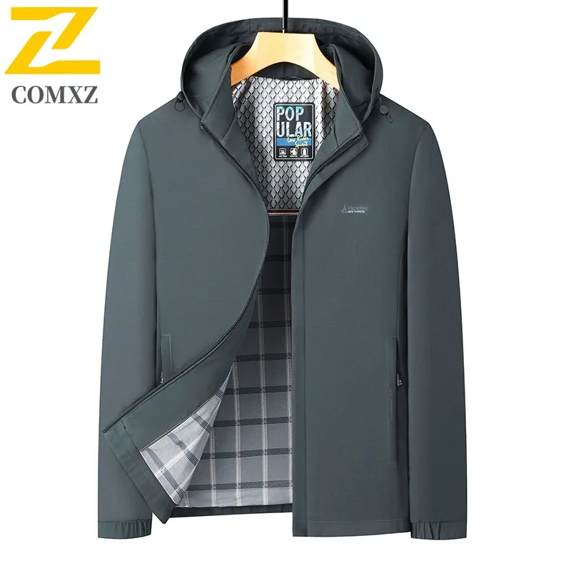 

2025 Men Detachable Hood Jacket Business Casual Loose Fit Spring Autumn Office Lightweight Multi Function Outerwear Comfort Coat