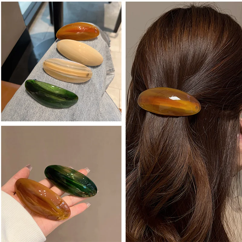 Acetic Acid Half Round Ponytail Clip French Elegant Hair Clamp Large Oval Geometric Shark Hairpin Women Hair Styling Accessories