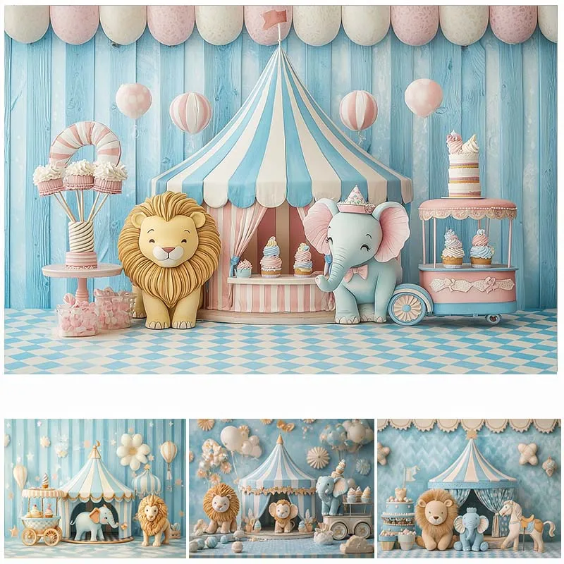 

LS Photography Background Circus Carnival Carousel Balloons Kids Birthday Cake Smash Portrait Decor Backdrop Photo Studio
