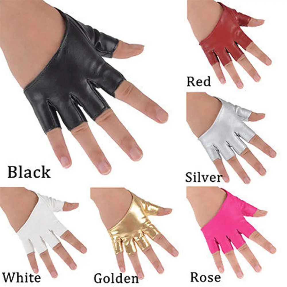 Women PU Leather Clothing Accessories Fingerless Gloves Half Finger Half Palm Pole Dance