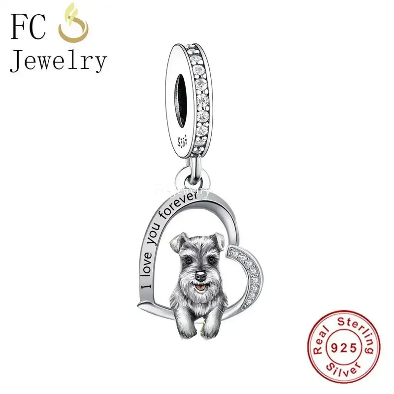 FC Jewelry Fit Original-Charm-Armband aus 925er Silber „I Love You Forever“, Schnauzer-Hundeperle für die Herstellung von Frauen, Memorial Berloque 2023