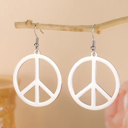 Stainless Steel Peace Sign Symbol Drop Earrings Vintage Amulet Round Geometric Earrings For Women Love Peace Person Jewelry