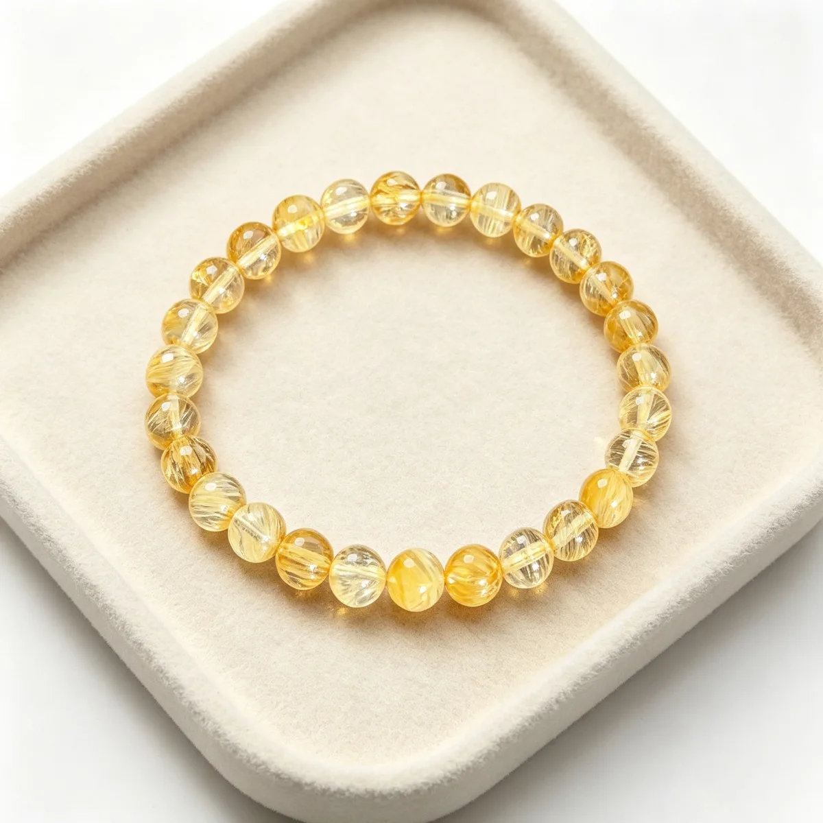 1pc Natural blonde yellow crystal elastic round bead bracelet, wealth rich theme,men's and women's fashionable wrist accessories