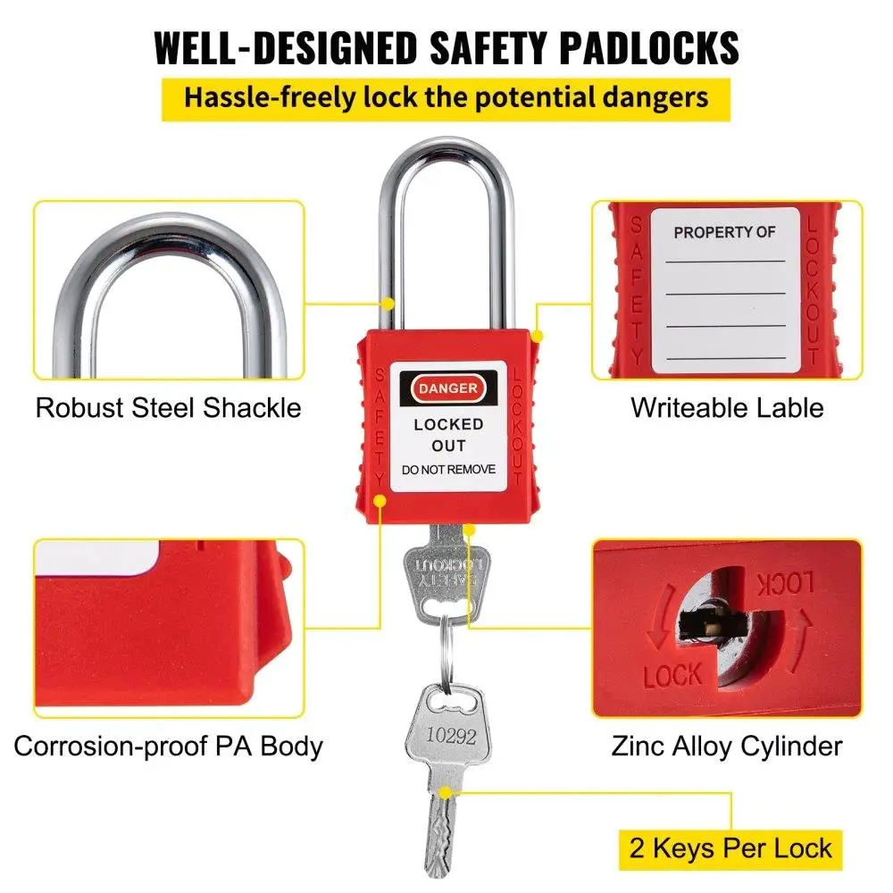 43PCE Lockout Tagout Safety Kit with Padlocks Hasps Tags Ties Box for Industrial Machinery