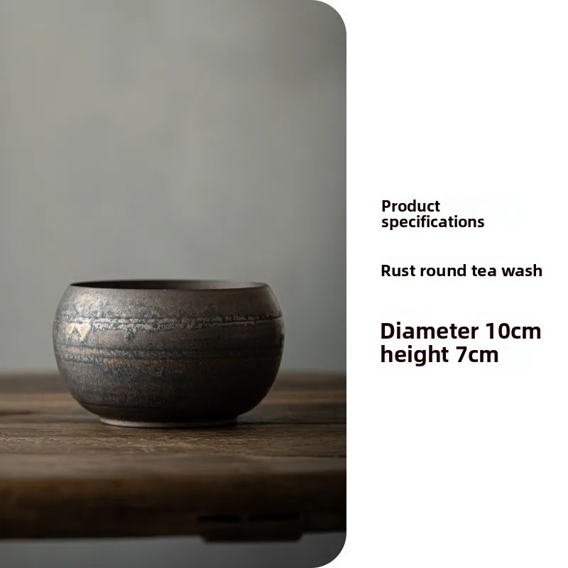 Handmade Thin Tire Tea Washing Basin Japanese-style Iron Glaze Tea Cup Wash Container Zen Tea Residue Barrel Matcha Tea Ceremony