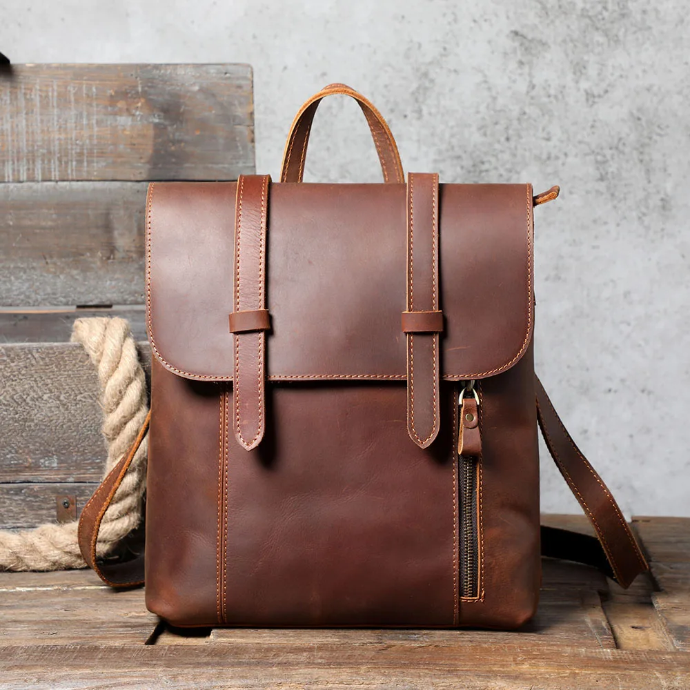S.WORKER Vintage-Rucksack aus echtem Leder, Unisex, lässig, Preppy-Schultasche, Crazy Horse-Rindsledertasche, Umhängetasche – Detail 7