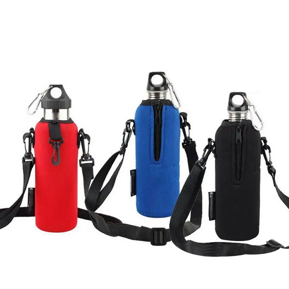 

750ML Portable Adjustable Travel Insulated Neoprene Bottle Pouch Water Bottle Carrier Bottle Holder Bag Shoulder Strap