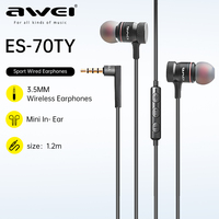 Awei ES-70TY Wired Earphones 3.5mm With Mic HiFi Stereo Sports Headset Game Music Headphones For iphone Samsung In Ear Earbuds