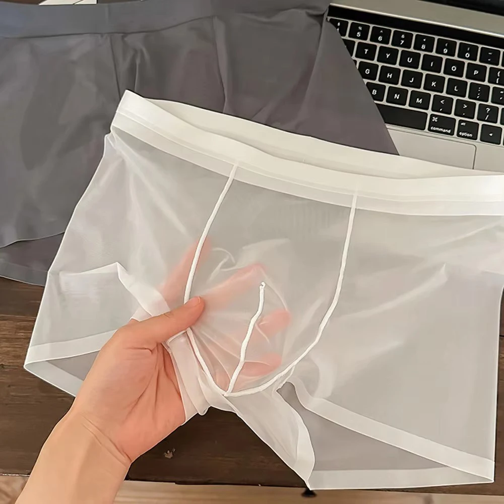 Men Sexy Transparent Boxers Summer Thin Mesh Underwear Breathable Seamless Panties Male Mid-rise Mesh Ice Silk Briefs Underpants