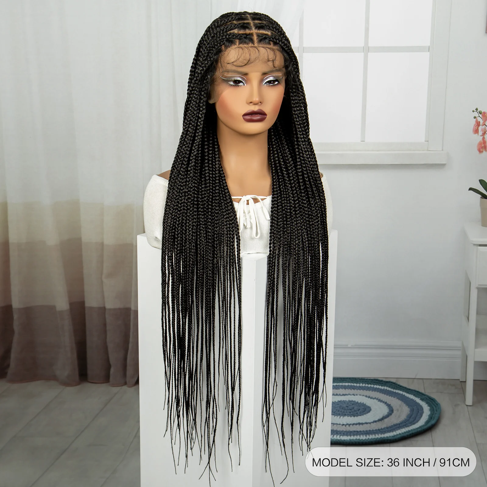 36 Inches Knotless Box Braided Wigs Synthetic Full Lace Braids Wig for Black Women Straight Braiding Hair Wigs With Baby Hair