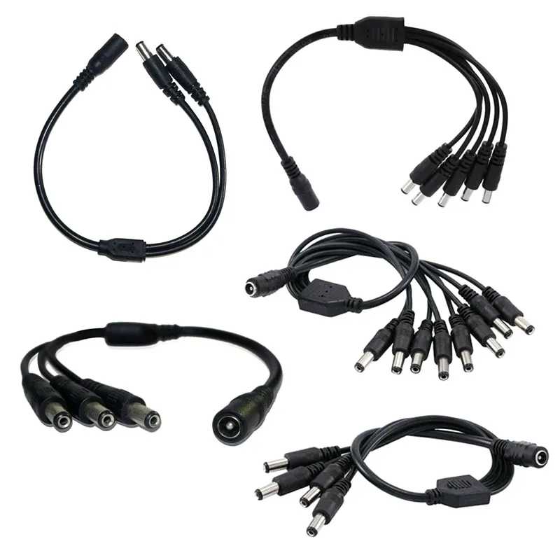 DC 12V 1 to 2/1 to 3/1 to 4/1 to 5/1 to 6/1 to 7 8 9 Power Extension Cable, 5.5x2.1mm Fork Connector for Multiple LED Lights