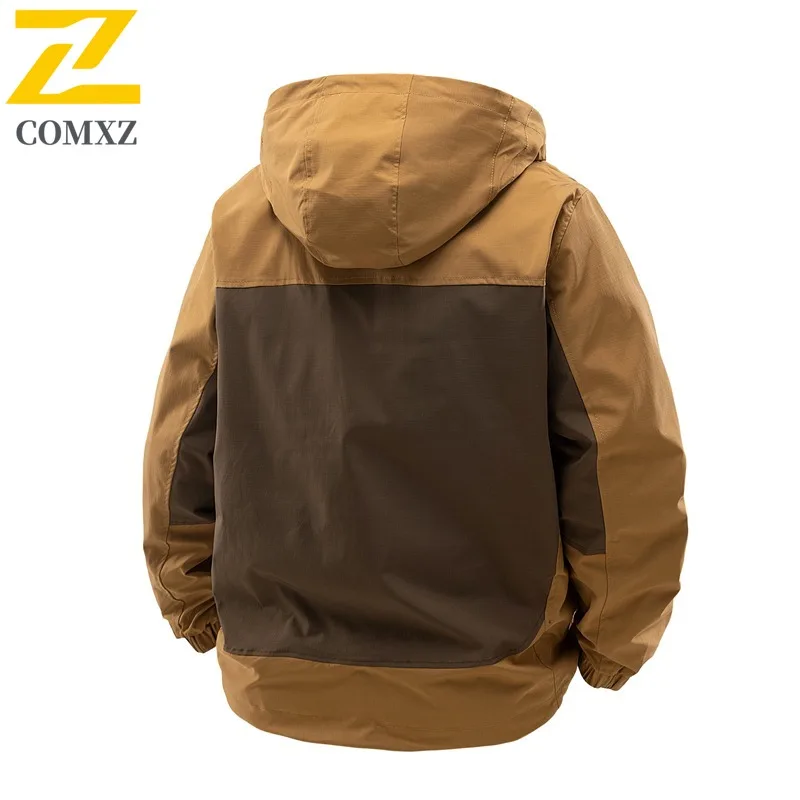 COMXZ Male Jacket Fashion Detachable Hood Outdoor Climbing Lightweight Coat Leisure Adventure Windproof Spring Autumn Clothing