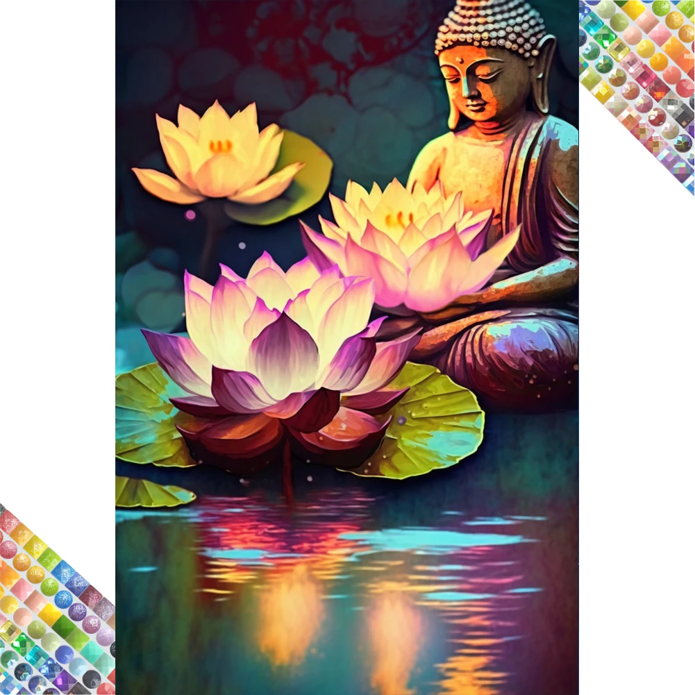 

HTC Buddha and Lotus Diamond art painting new novelties 2025 Diamond mosaic high quality Full Resin 410 colors PainterBox