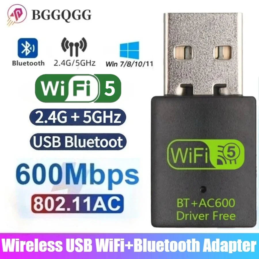 

2 in 1 USB WiFi Bluetooth Adapter 600Mbps Dongle Dual Band USB Wifi Adapter USB Bluetooth Adapter Wireless Network Card for PC