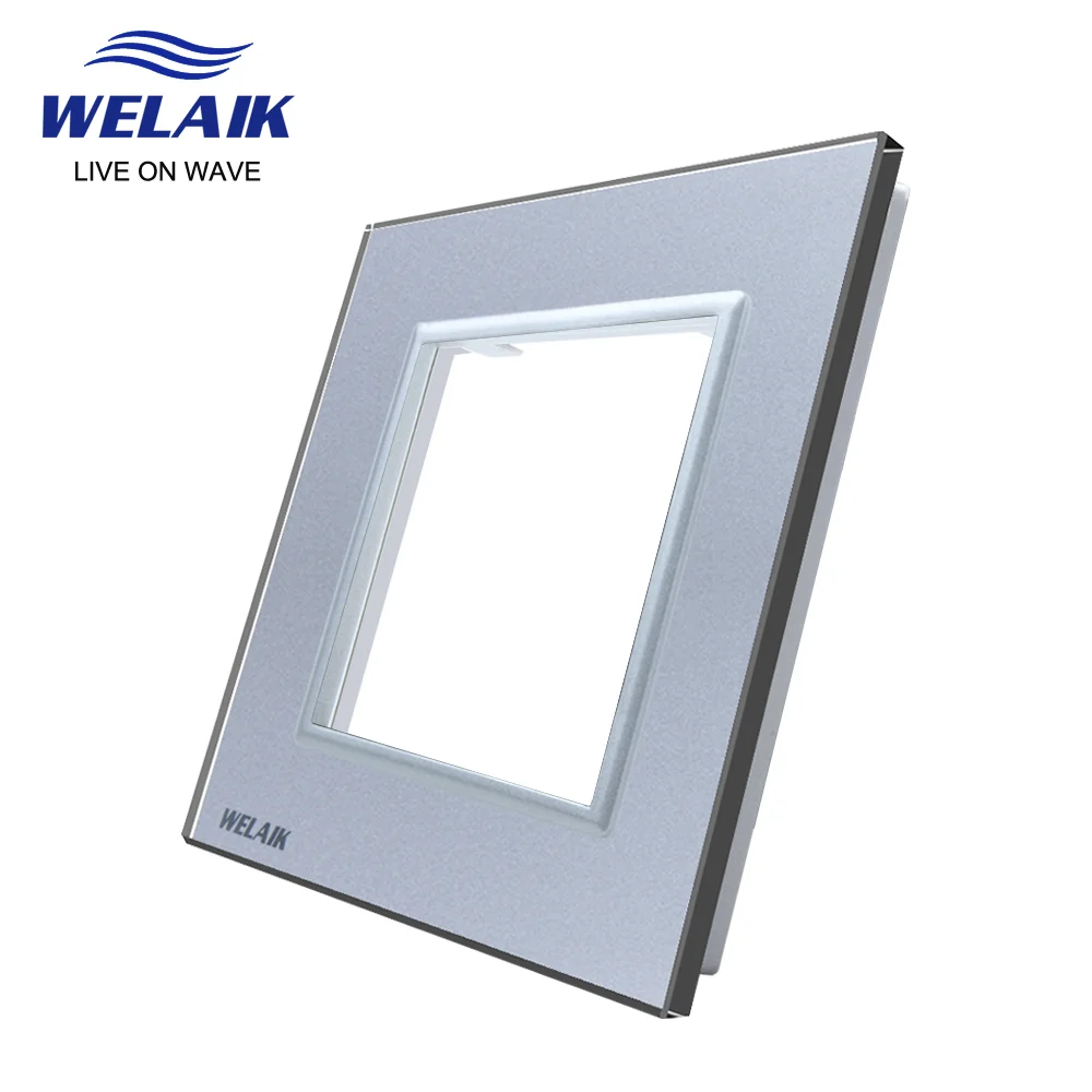 WELAIK EU Gray 45*45mm TV Computer Wall Power Socket Outlet Tempering Glass Panel DIY Parts Module Gather Zone