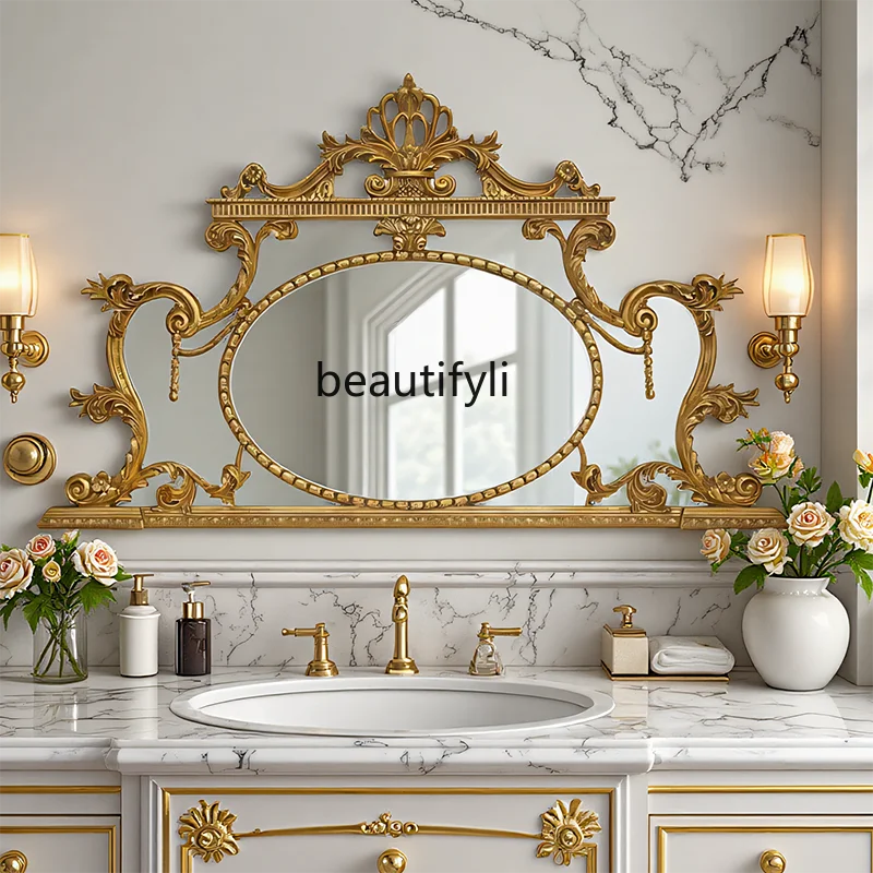 

French Vintage Art Mirror Fireplace Wall European Decorative Mirror American Carved Bathroom Mirror