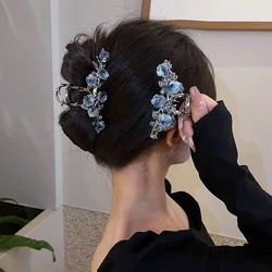 Female Flower Hair Claw Grab Clip Retro Ponytail Braid Crab Metal Grab Clip Fashion Sweet Girl Hair Card Hair Accessories