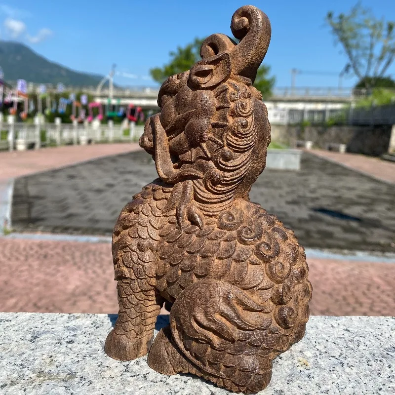 Hand-Carved Agarwood Kirin Statue - 3.9/7.5