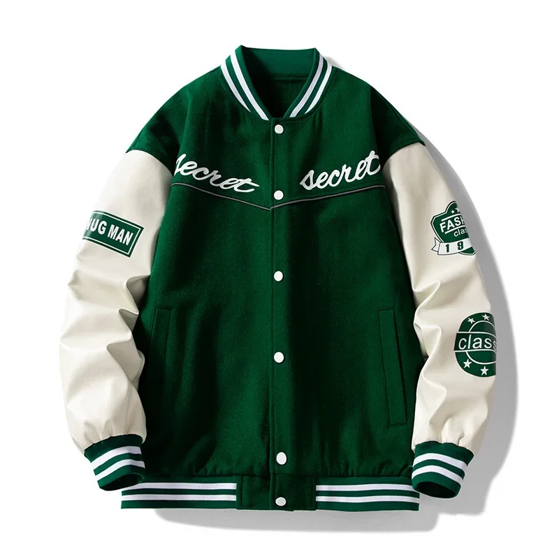 

Tide Plus Cotton Jacket Men's Fall and Winter New Couples Loose Baseball Suit American Trend Embroidery Leather Jacket Men